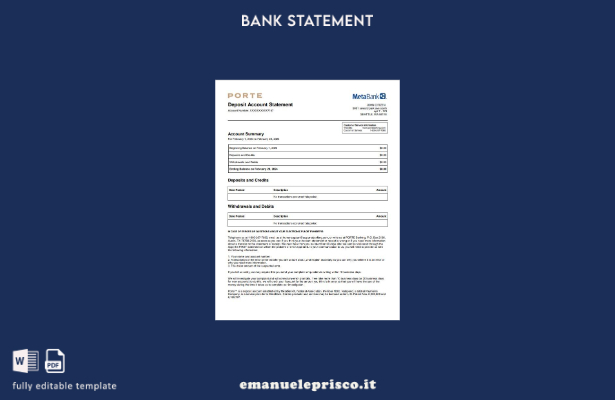 modello di parole di estratto conto bancario USA Meta in stile verificato